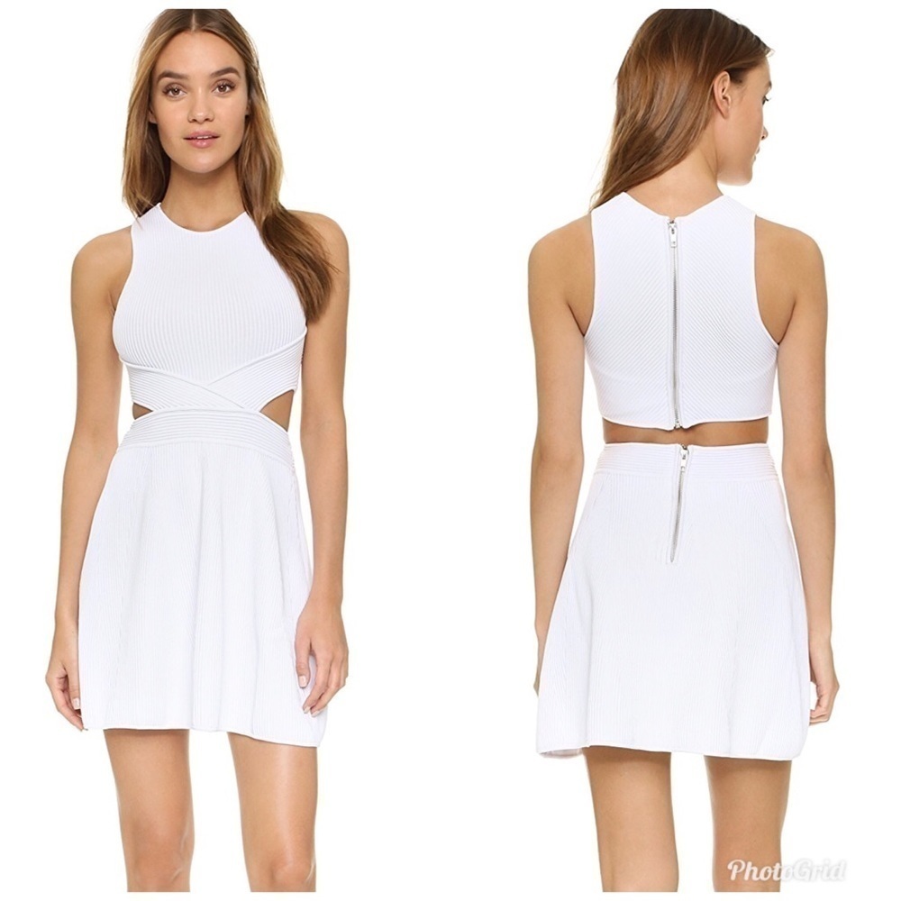 Ronny Kobo White Taja Cutout Ribbed Knit Dress S
